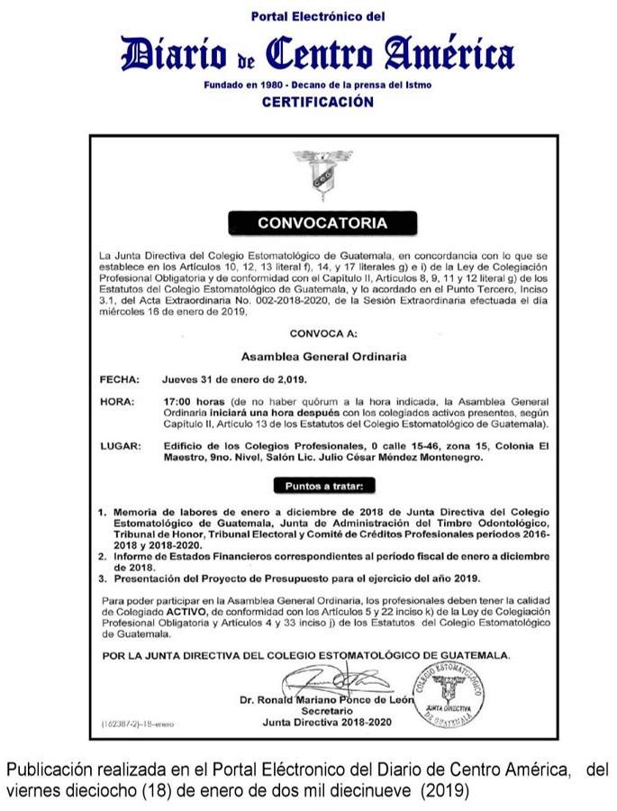 Convocatoria Asamblea General Ordinaria