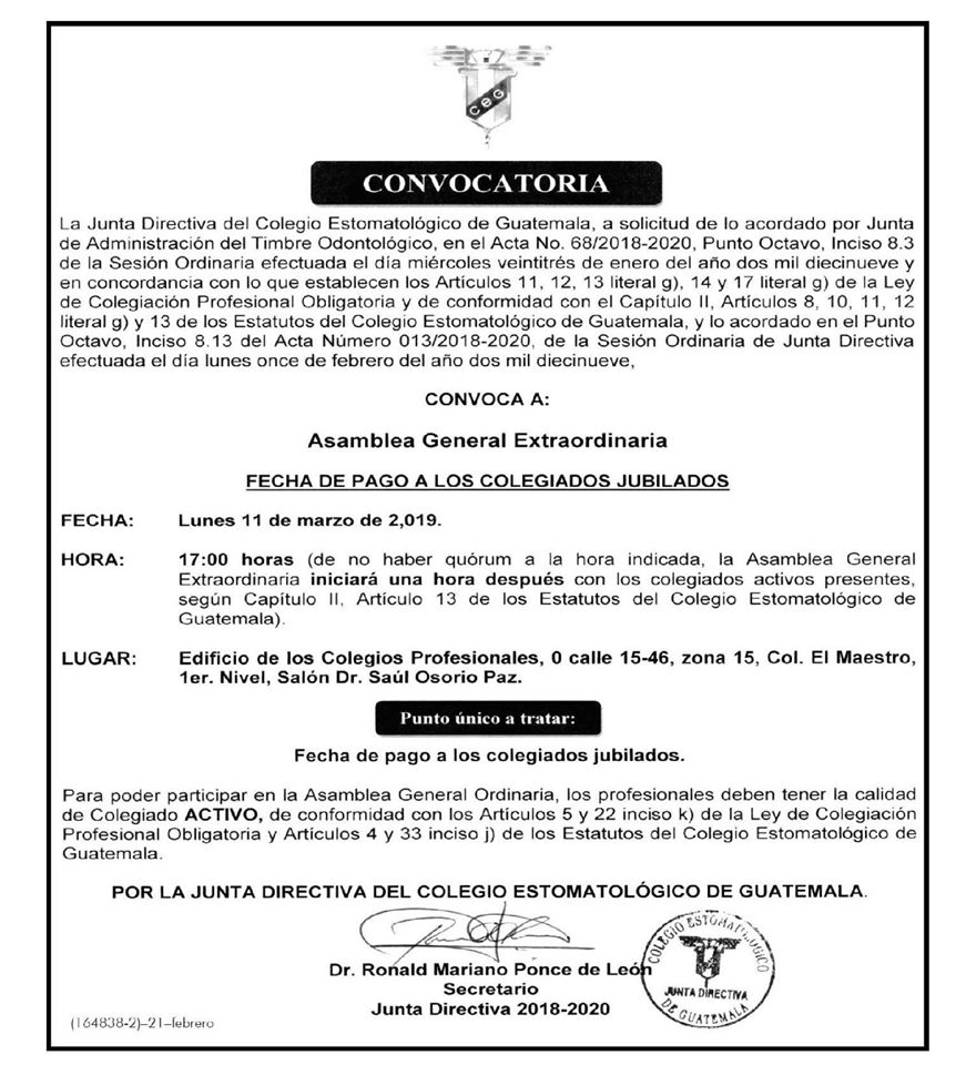 Convocatoria Asamblea General Extraordinaria