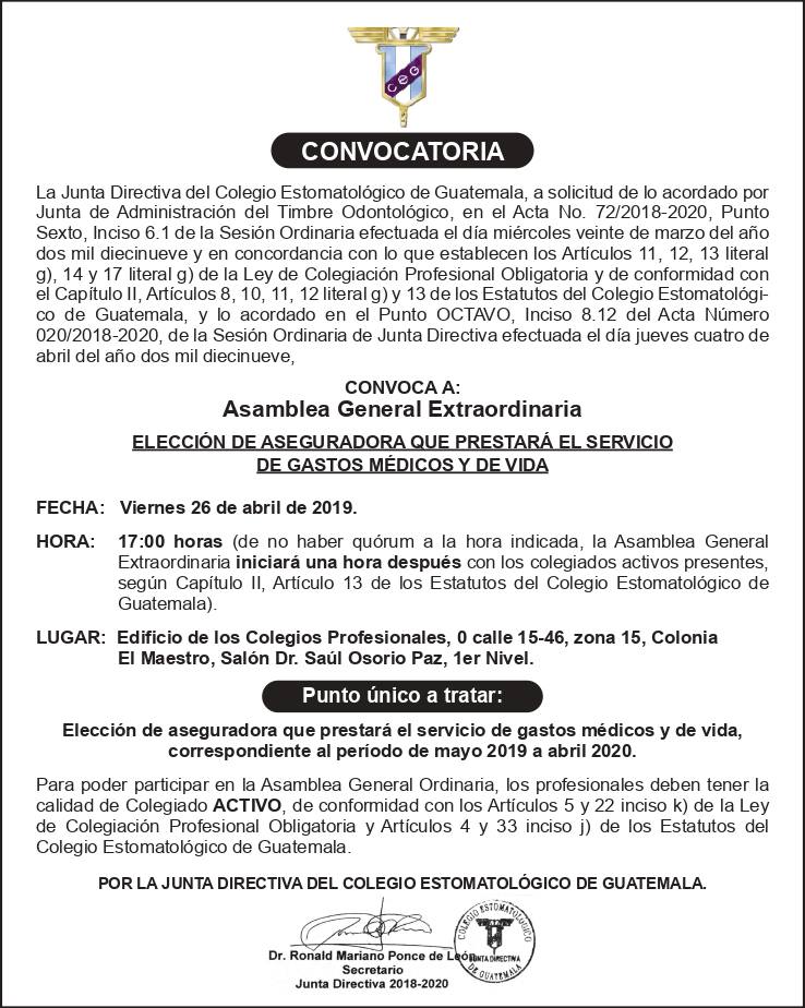 Convocatoria Asamblea General Extraordinaria