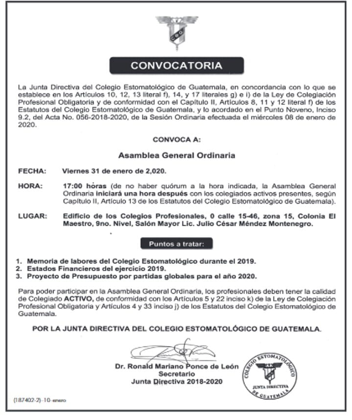 Convocatoria Asamblea General Ordinaria