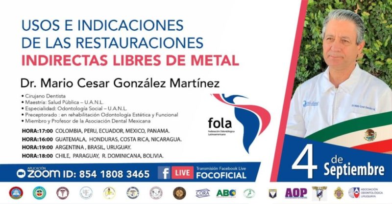 Conferencia – Uso e indicaciones de las restauraciones indirectas libres de metal – 04 septiembre 2020