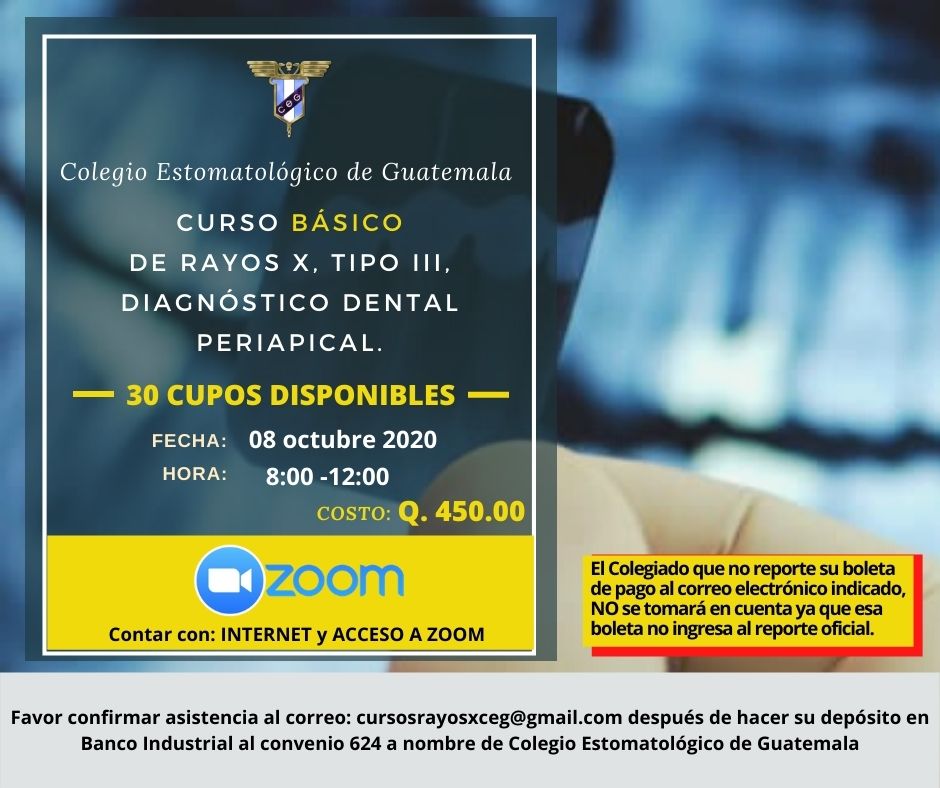 Curso Básico de Rayos X, Tipo III, Diagnóstico Dental Periapical – 08 de octubre 2020