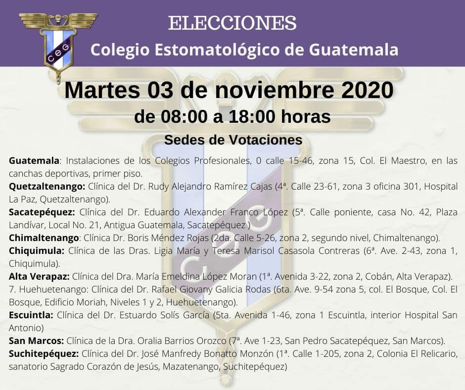 Elecciones Colegio Estomatológico de Guatemala – 03 Noviembre 2020