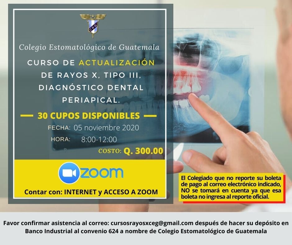 Curso de Actualización de Rayos X, Tipo III, Diagnóstico Dental Periapical. 05 de noviembre 2020