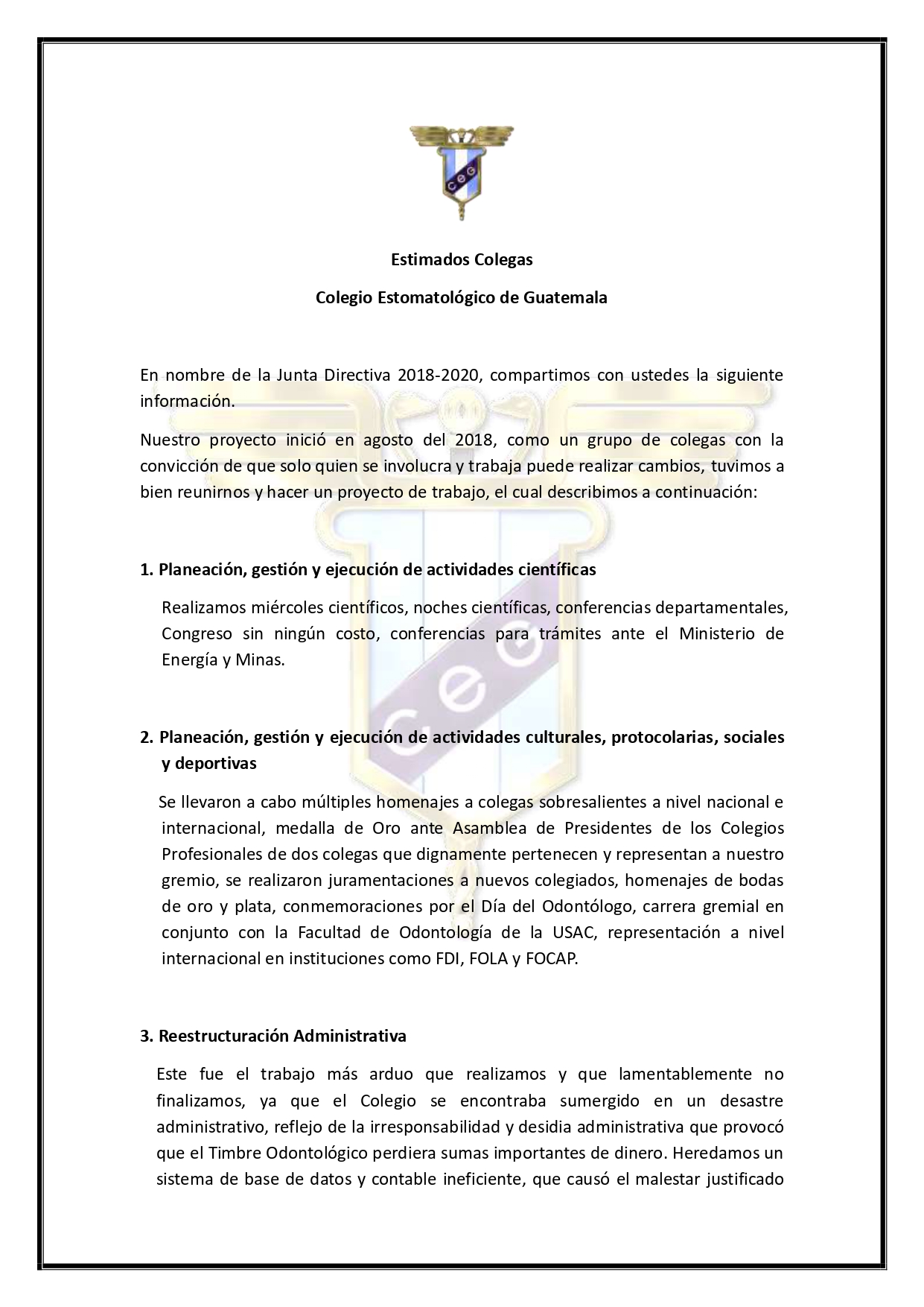 Comunicado Junta Directiva 2018-2020