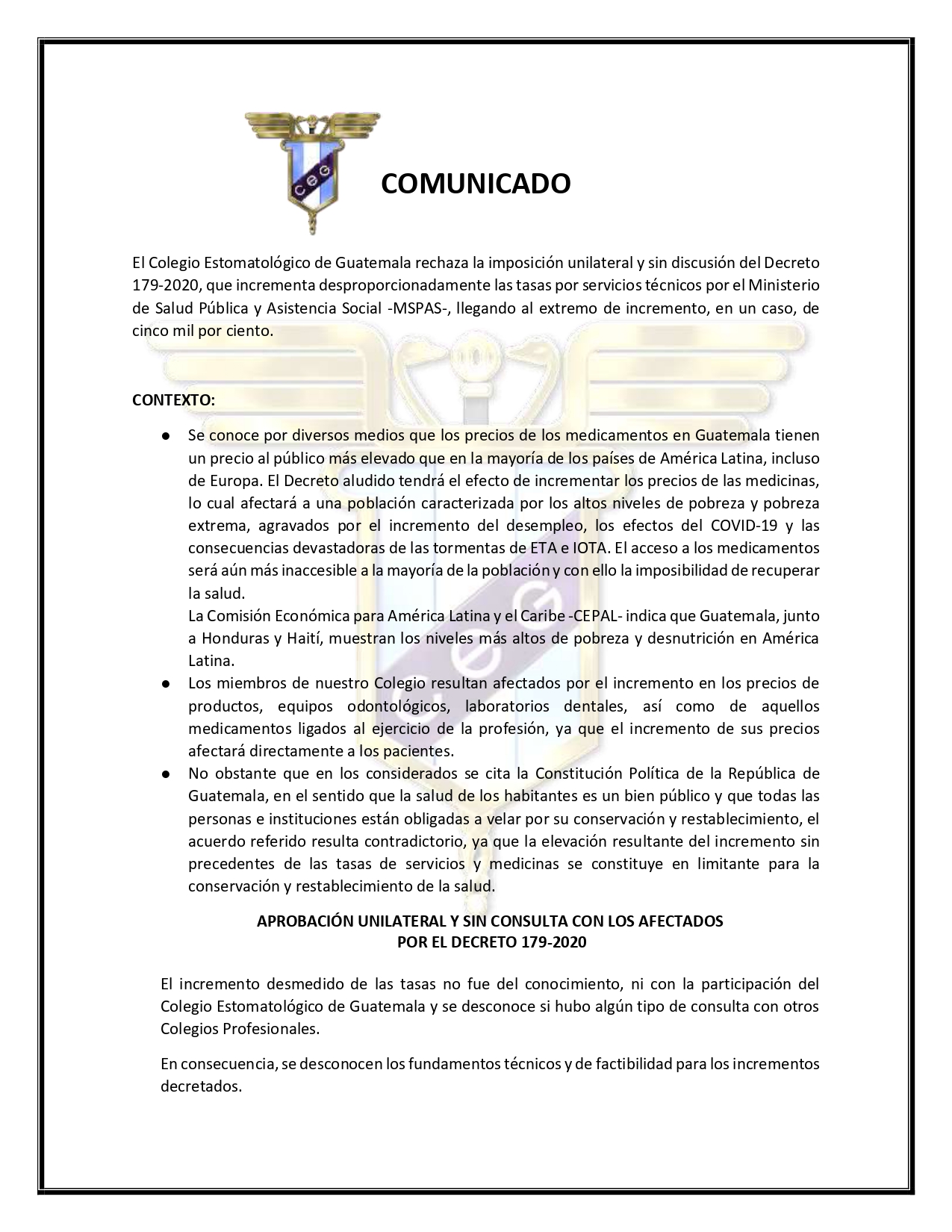 Comunicado – Junta Directiva 2020-2022