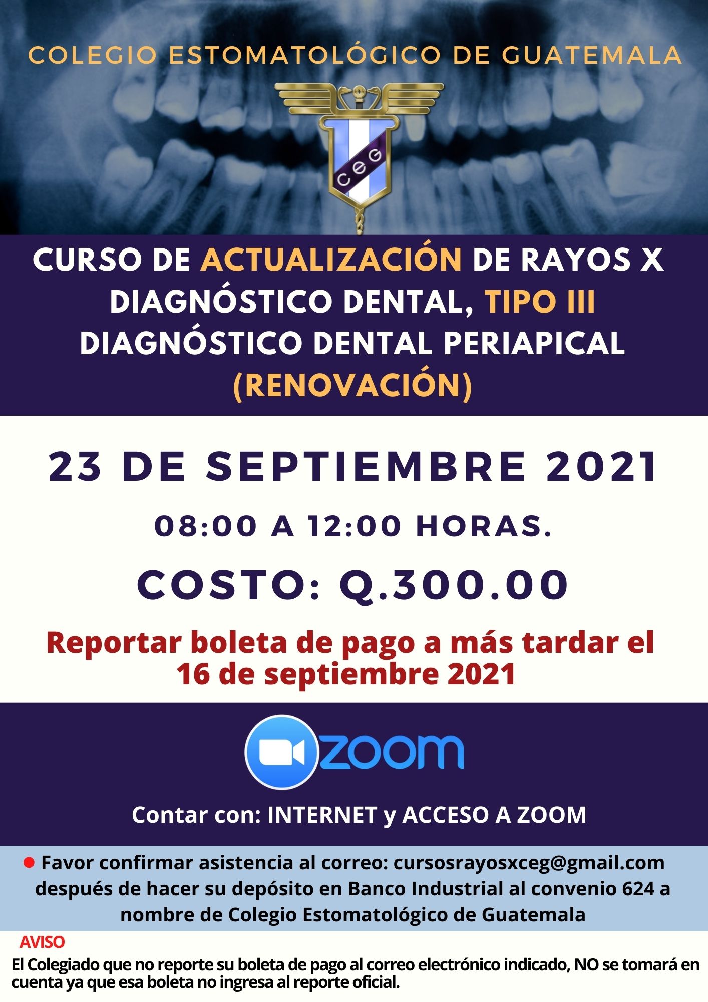 Curso de Actualización de Rayos X, Tipo III, Diagnóstico Dental Periapical (Renovación)