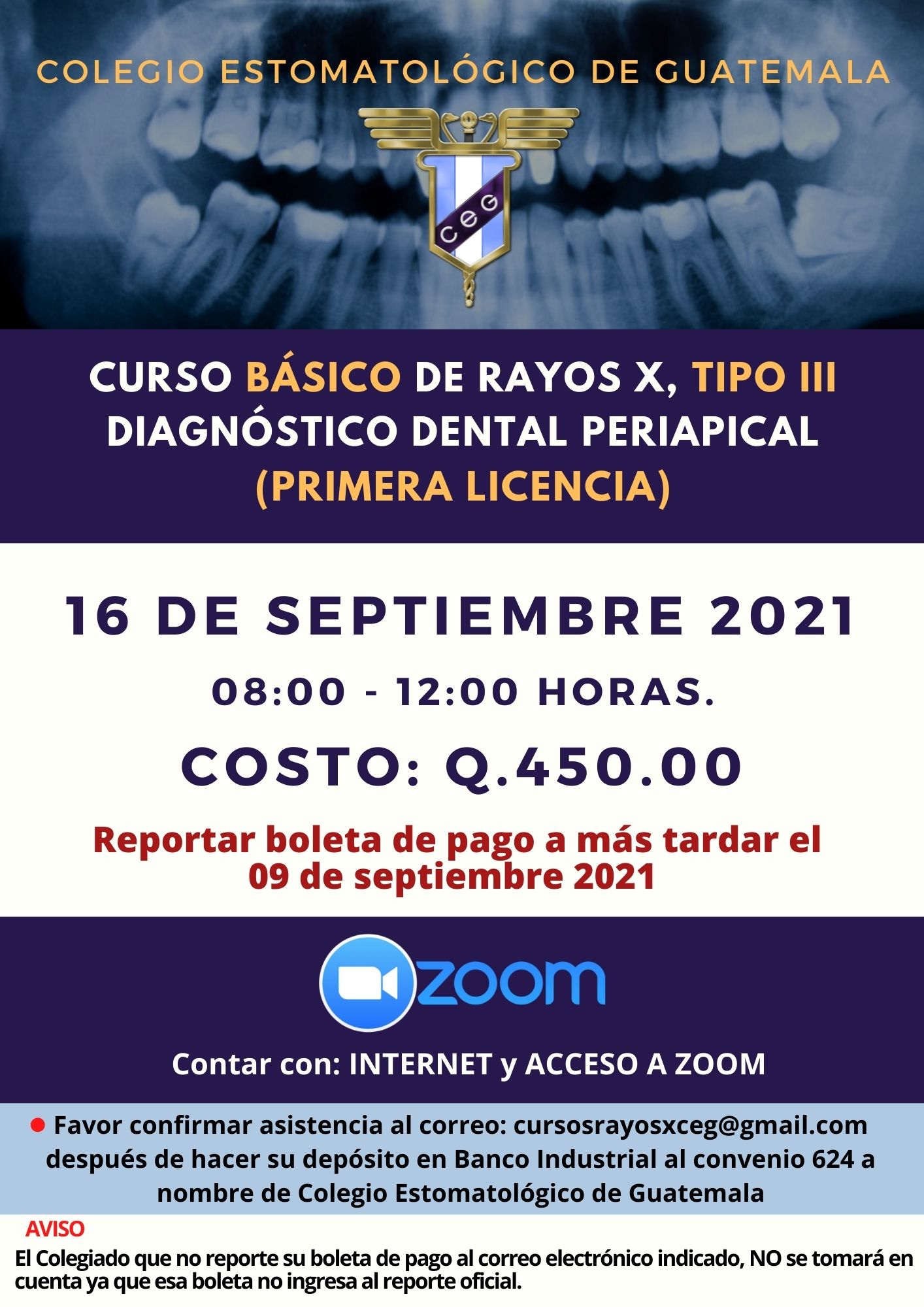 Curso Básico de Rayos X, Tipo III, Diagnóstico Dental Periapical (Primera Licencia)