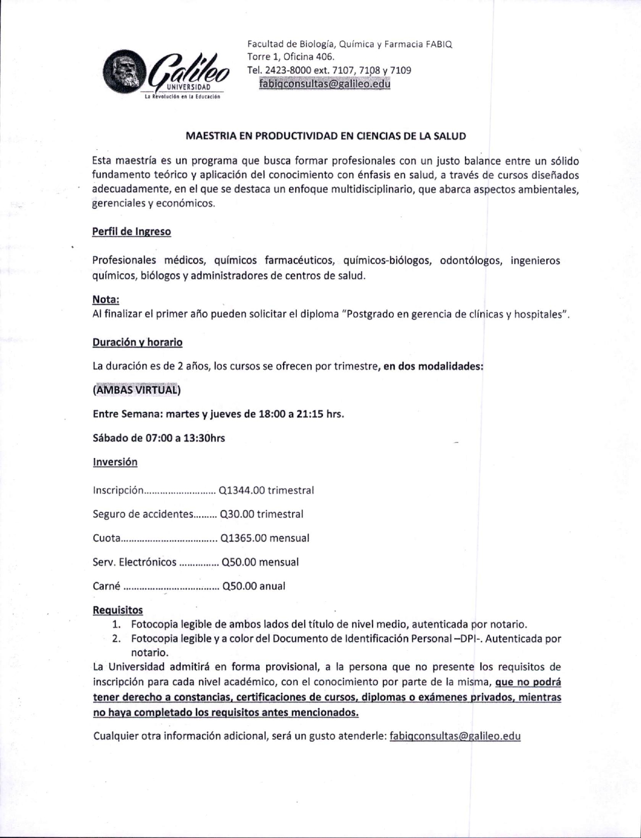 Maestrías de la Universidad Galileo.