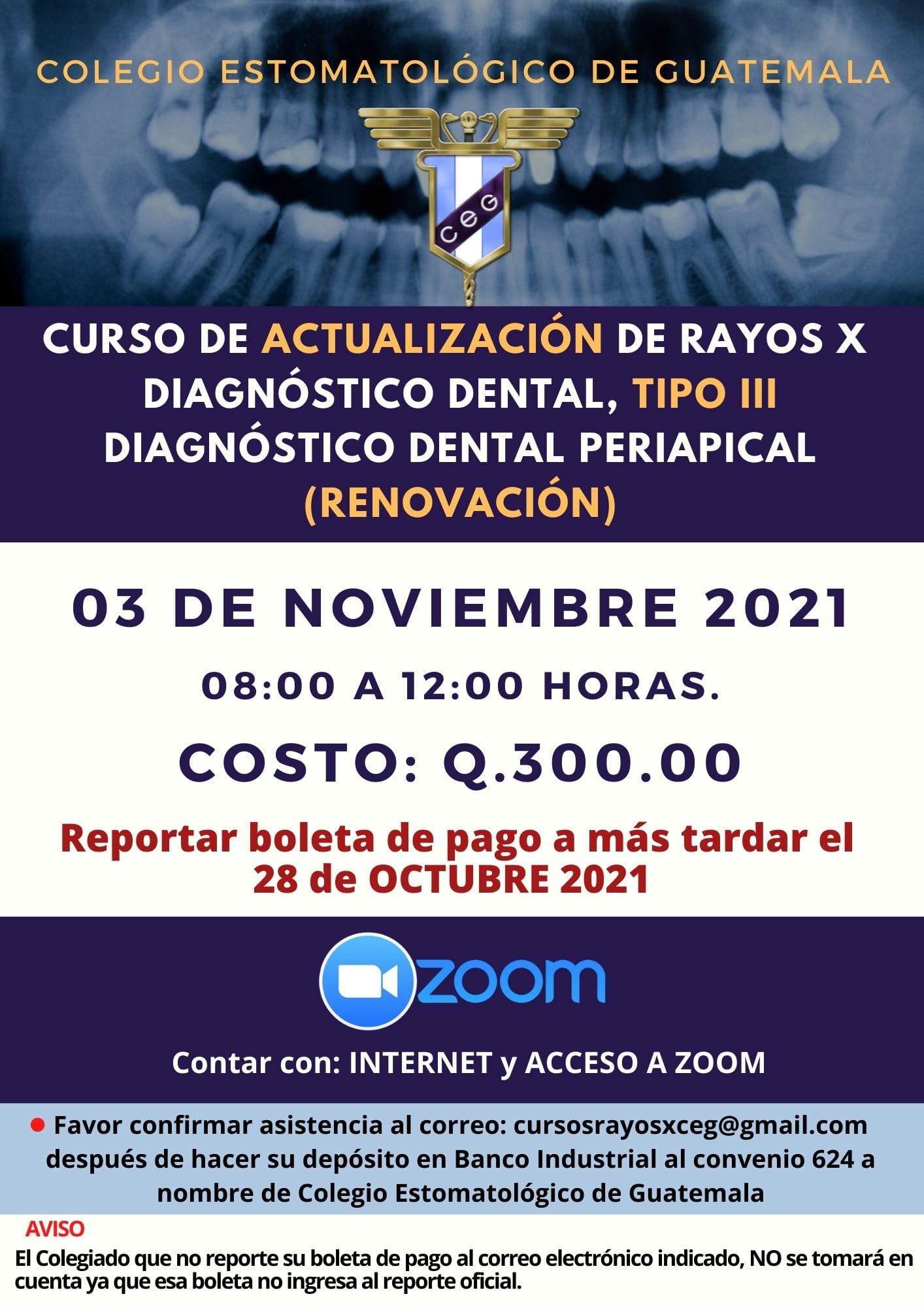 Curso de Actualización de Rayos X, Tipo III, Diagnóstico Dental Periapical (Renovación)