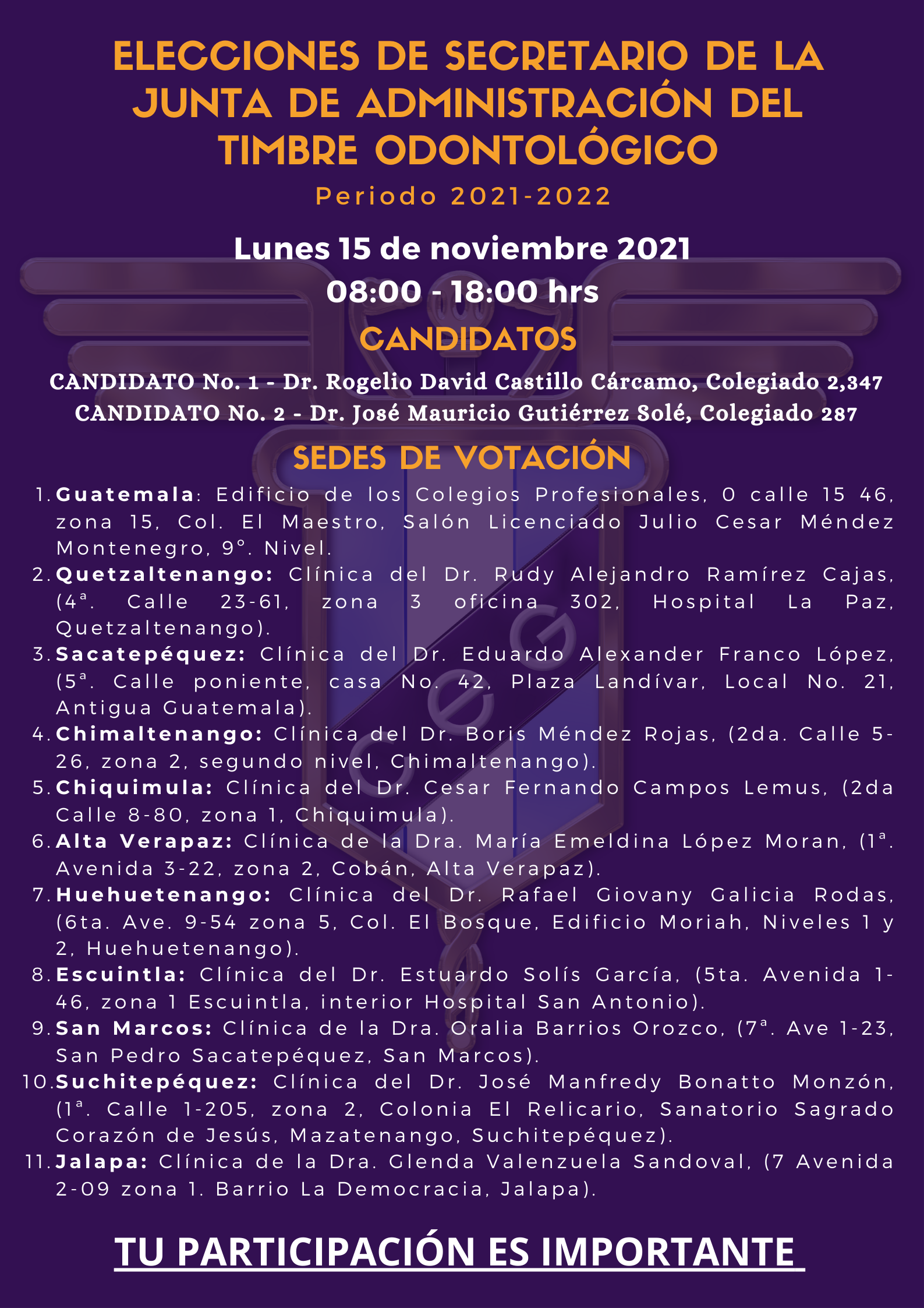 Recordatorio: Elecciones de Secretario de la Junta de Administración del Timbre Odontológico – Periodo 2021-2022