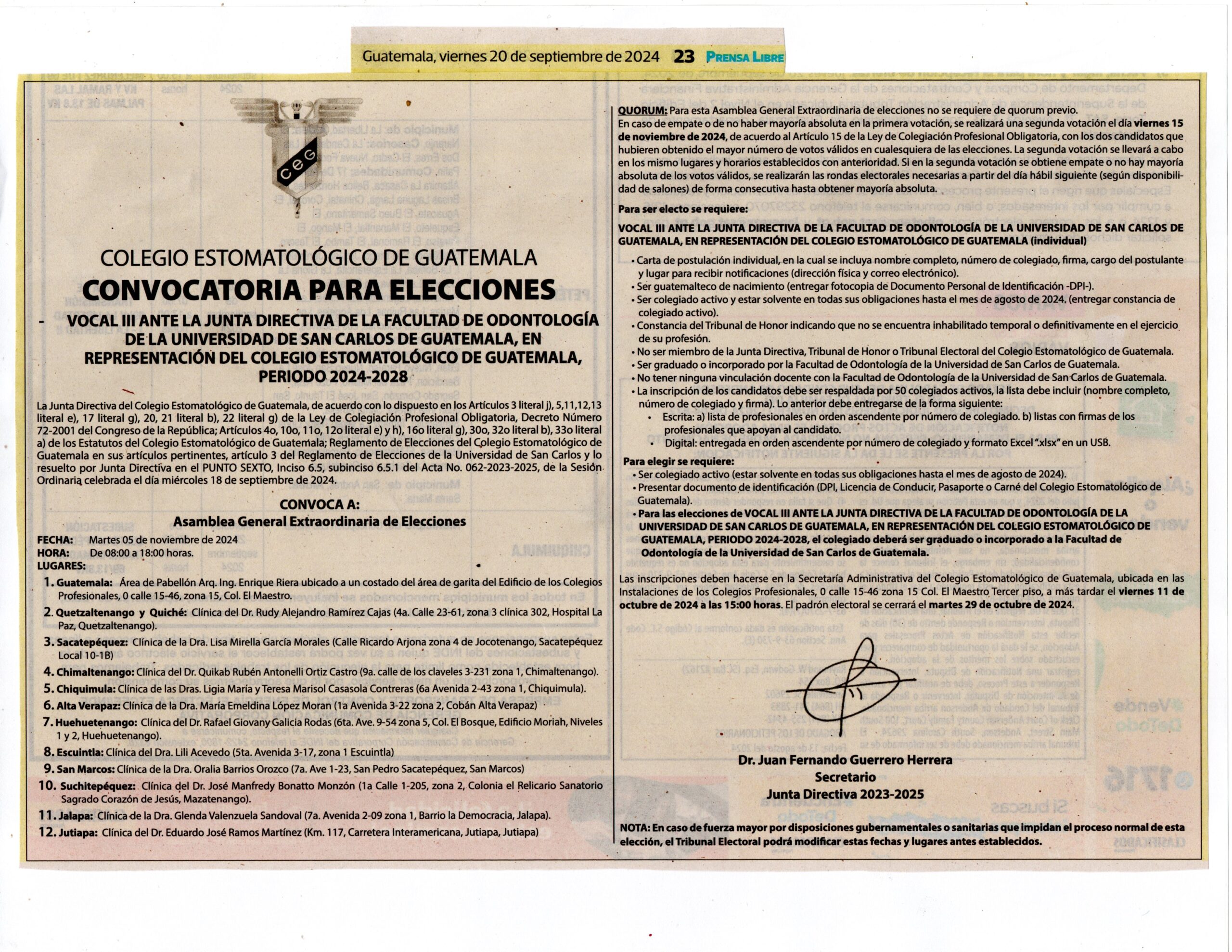 Convocatoria Elección Vocal III