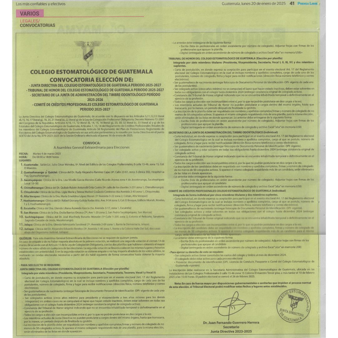 Convocatoria a Elección 04 de marzo 2025